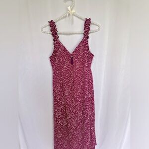 Sienna Sky Pink Polka Dot MIDI Smocked dress size Small